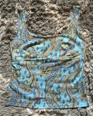Size L Women Tankini Bathing Suit Top Blue Paisley