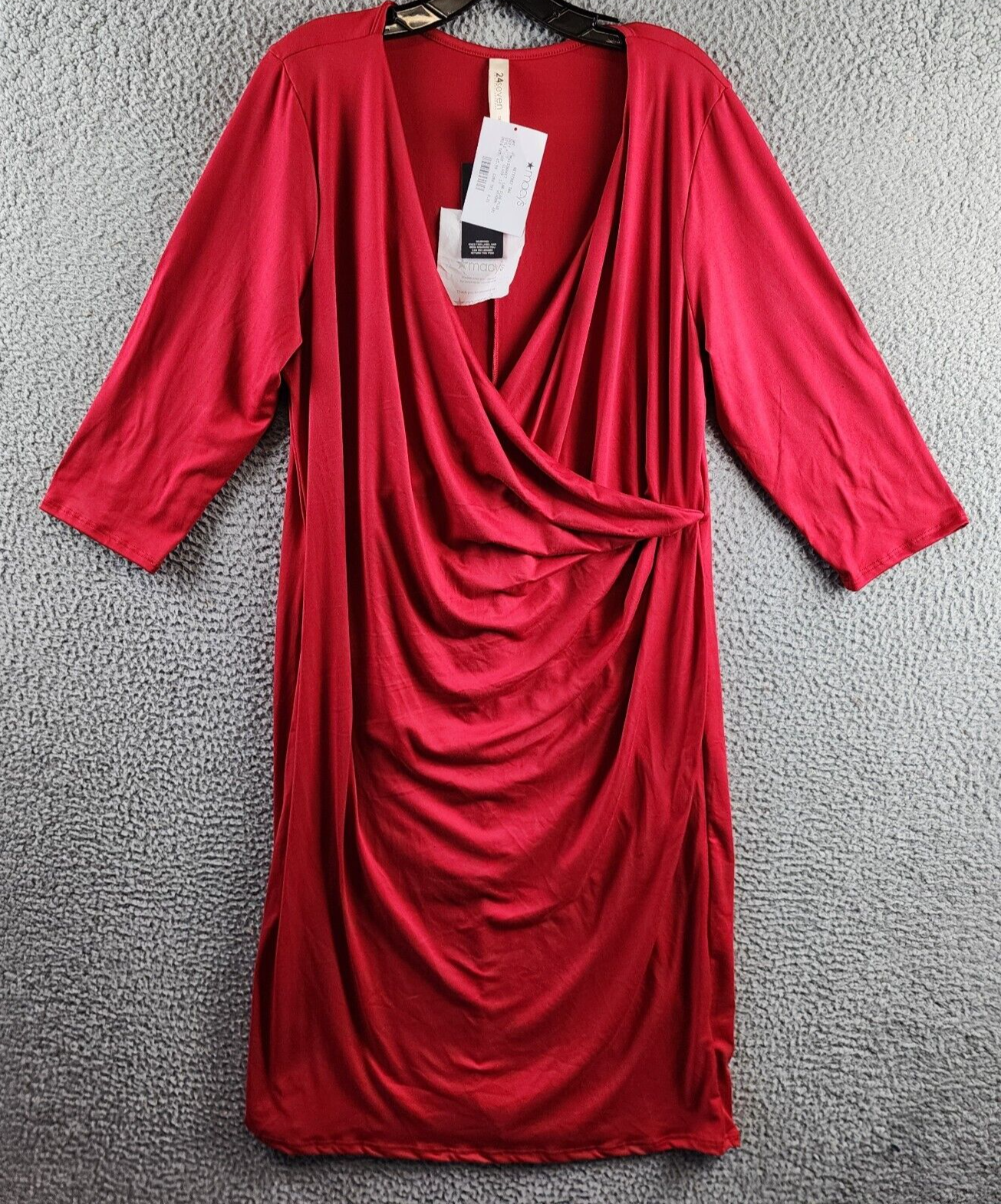 24seven Comfort Apparel Plus Size Wrap Dress Women's 1X Red 3/4 Sleeve Pullover - Picture 2 of 16