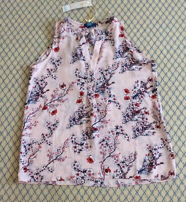 Womens Antibes Blanc Pink Floral V-Neck Sleeveless Blouse NWT Size S