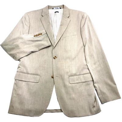 Perry Ellis Sport Coat Twill Stretch 38 40 42 Blazer 2 Button Tan Beige Cotton