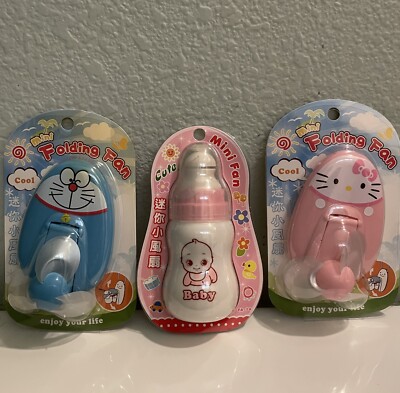 Cute Doraemon, Baby Bottle & Hello Kitty Hand Held Fan- NEW!! Lot Of 3