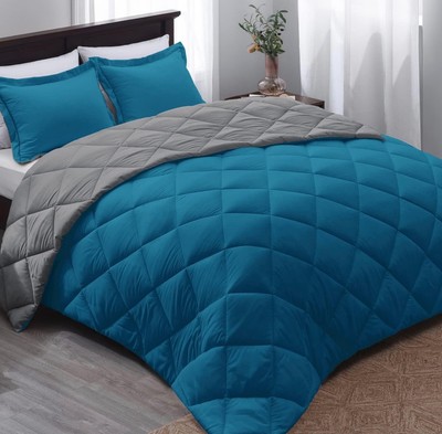 Basic Beyond Queen Comforter Set Down Alternative Reversible Blue and Gray