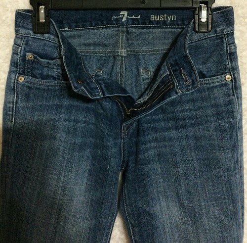 7 For All Mankind 7FAM Austyn Girls Blue Denim Jeans Distressed Straight Size 12