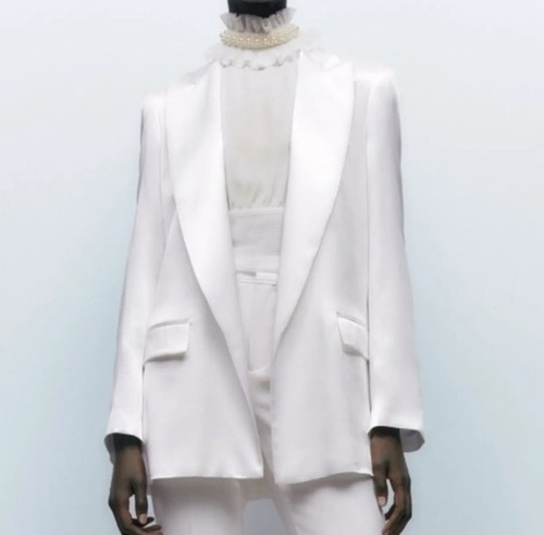 Zara Satin Effect Blazer Off White Relaxed Fit Bloggers