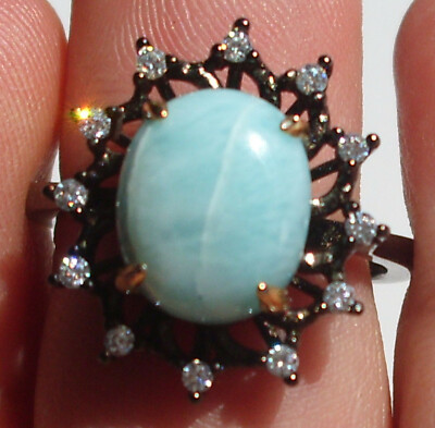 CeS Ring Solitär mit Larimar, Atlantisstein aus der Domenikanischen Republik