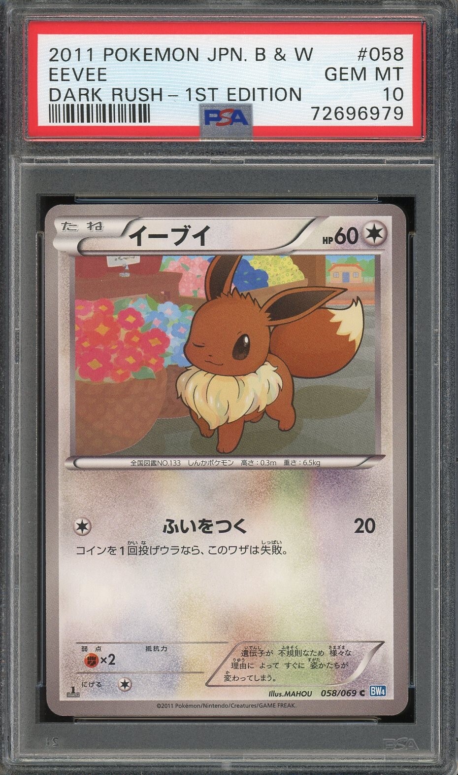 【PSA10】ウパー 1stエディション e 2011 PSA 10 Pokemon Eevee 058/069 Dark Rush Black & White