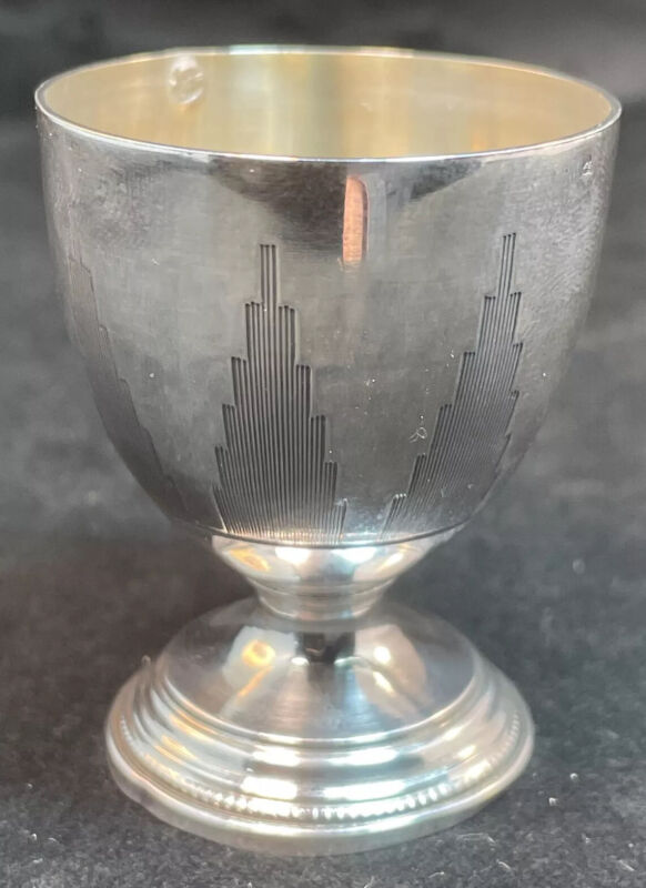 French Deco 800 Sterling Silver Egg Cup 2nd Standard Geometric Etchings No Mono