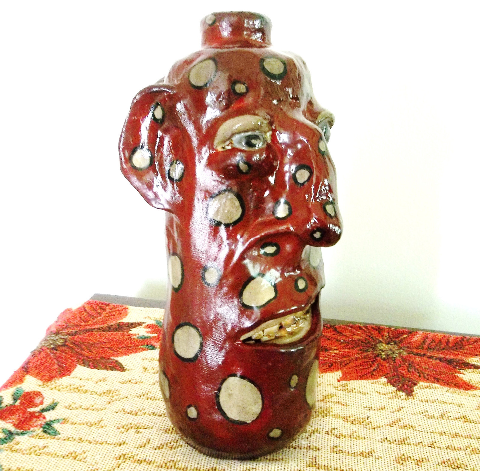 Southern Pottery Face Jug  Hand dug clay  Signed Southern Folk Art