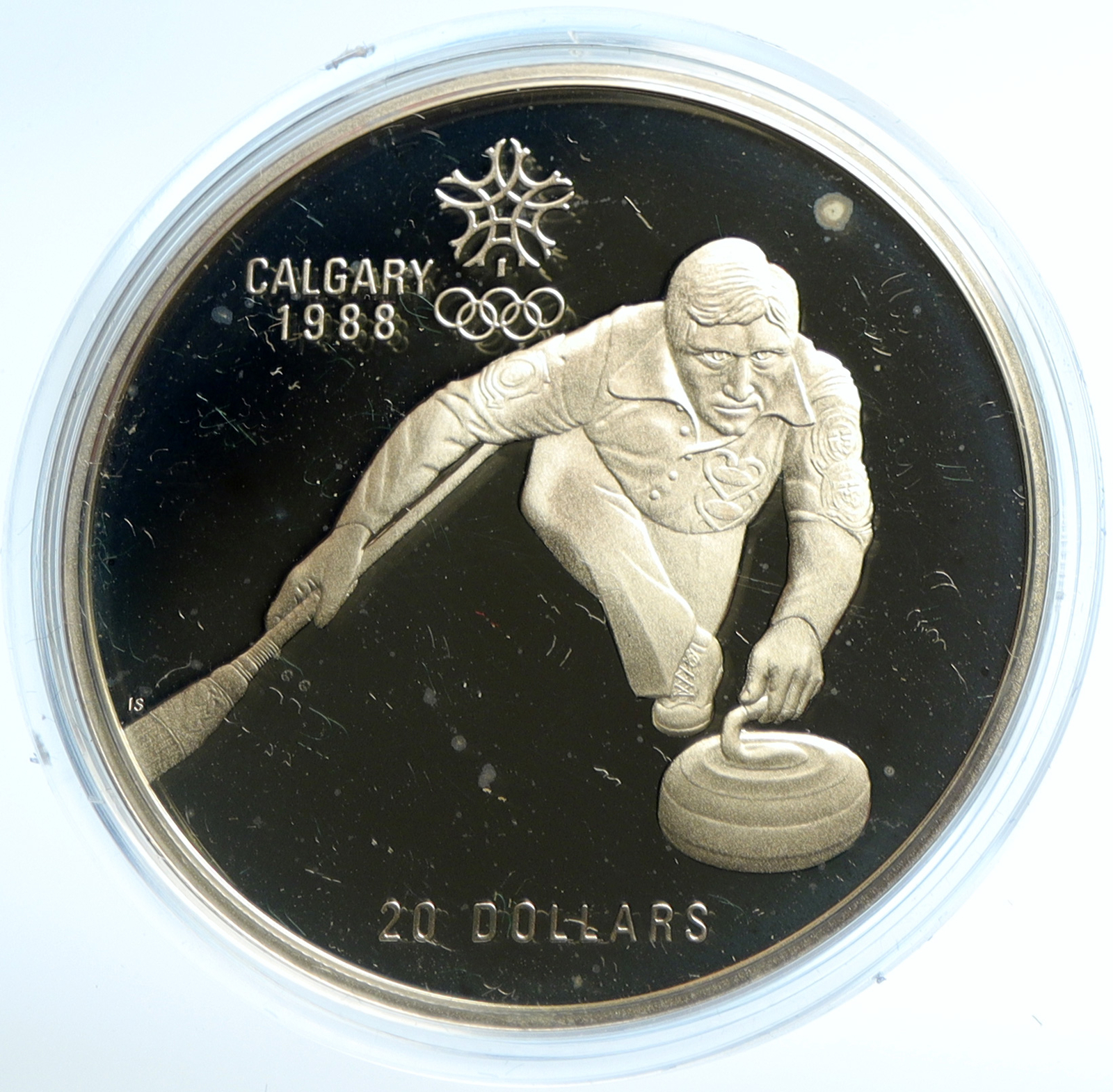 1987 CANADA 1988 CALGARY OLYMPICS Ice Curling OLD Proof Silver $20