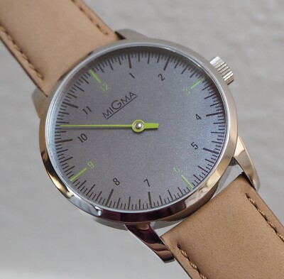Pre-owned Migma One Hand Watch Eta 6497-1 Swiss Sapphire Ruthenium Dial Green Hand