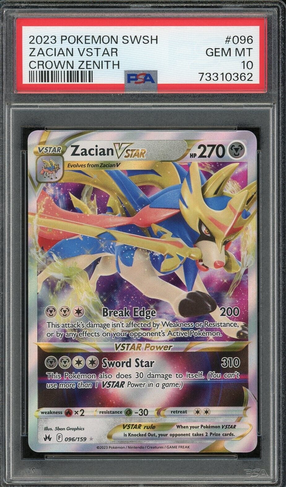 2023 PSA 10 Pokemon SWSH Crown Zenith Zacian Vstar 096/159 2023 PSA 10 Pokemon SWSH Crown Zenith Zacian Vstar 096/159