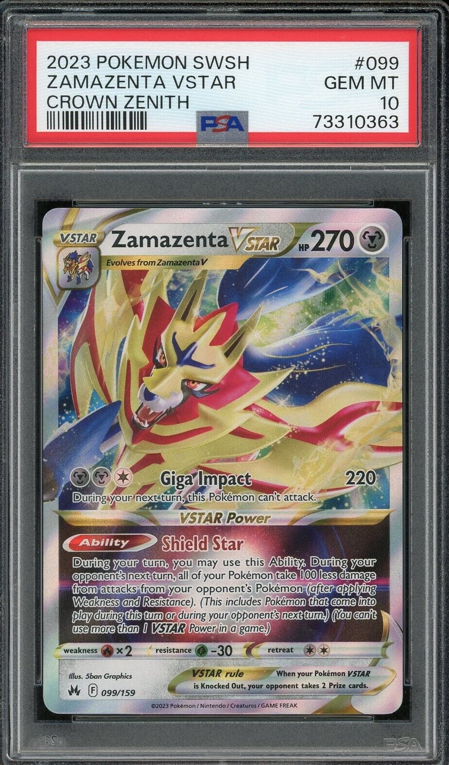 2023 PSA 10 Pokemon SWSH Crown Zenith Zamazenta Vstar 099 2023 PSA 10 Pokemon SWSH Crown Zenith Zamazenta Vstar 099