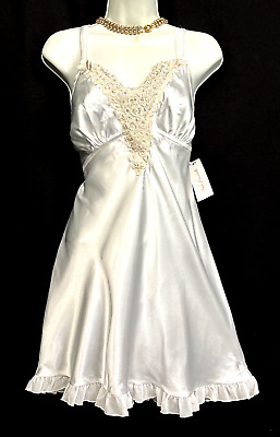 VTG '80s LINEA DONATELLA Bridal Chemise Nightgown Lingerie Beaded Satin NEW NOS