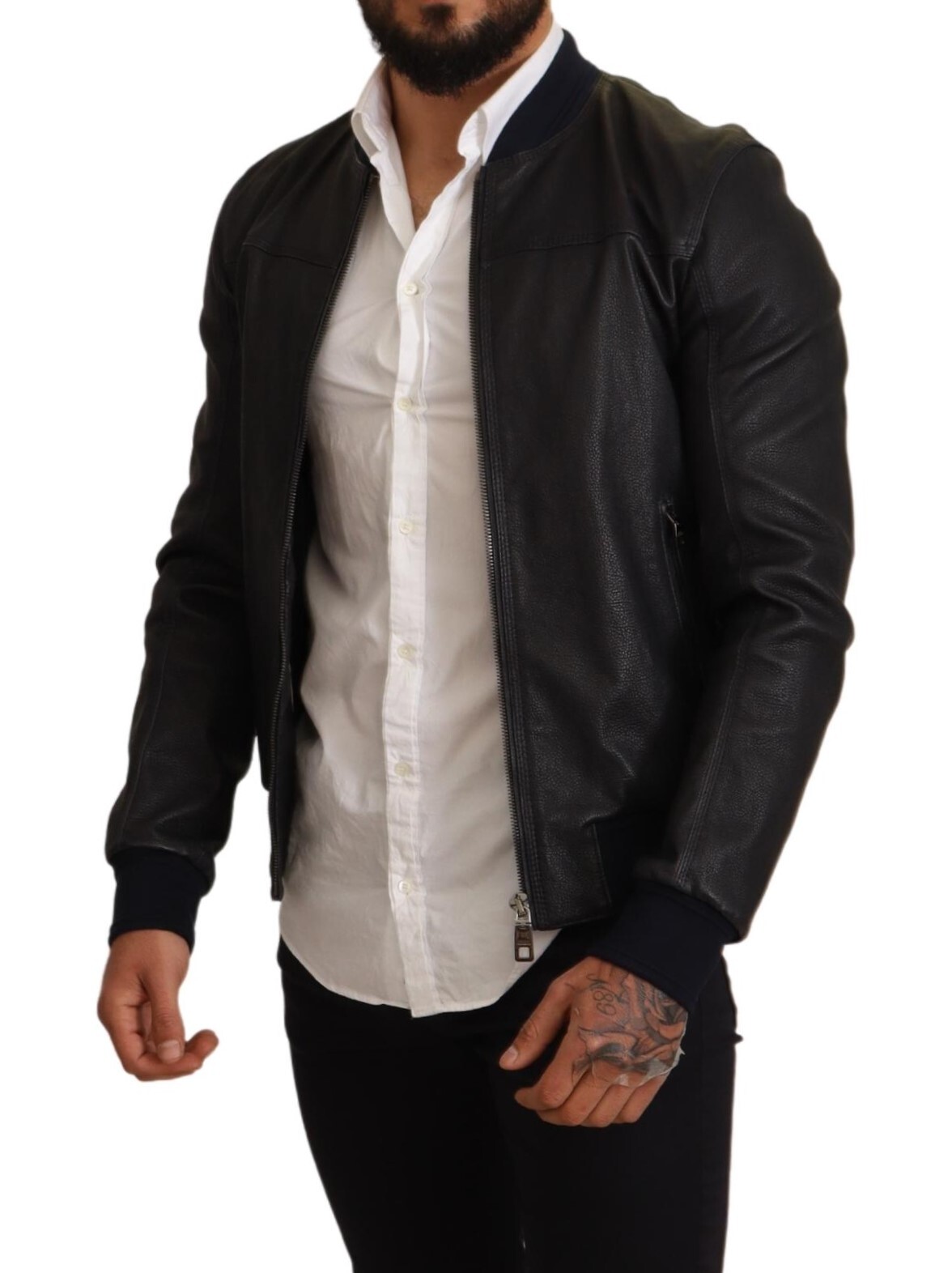 Pre-owned Dolce & Gabbana Jacket Blue Leather Full Zip Bomber Men It50 / Us40/ L Rrp $5000
