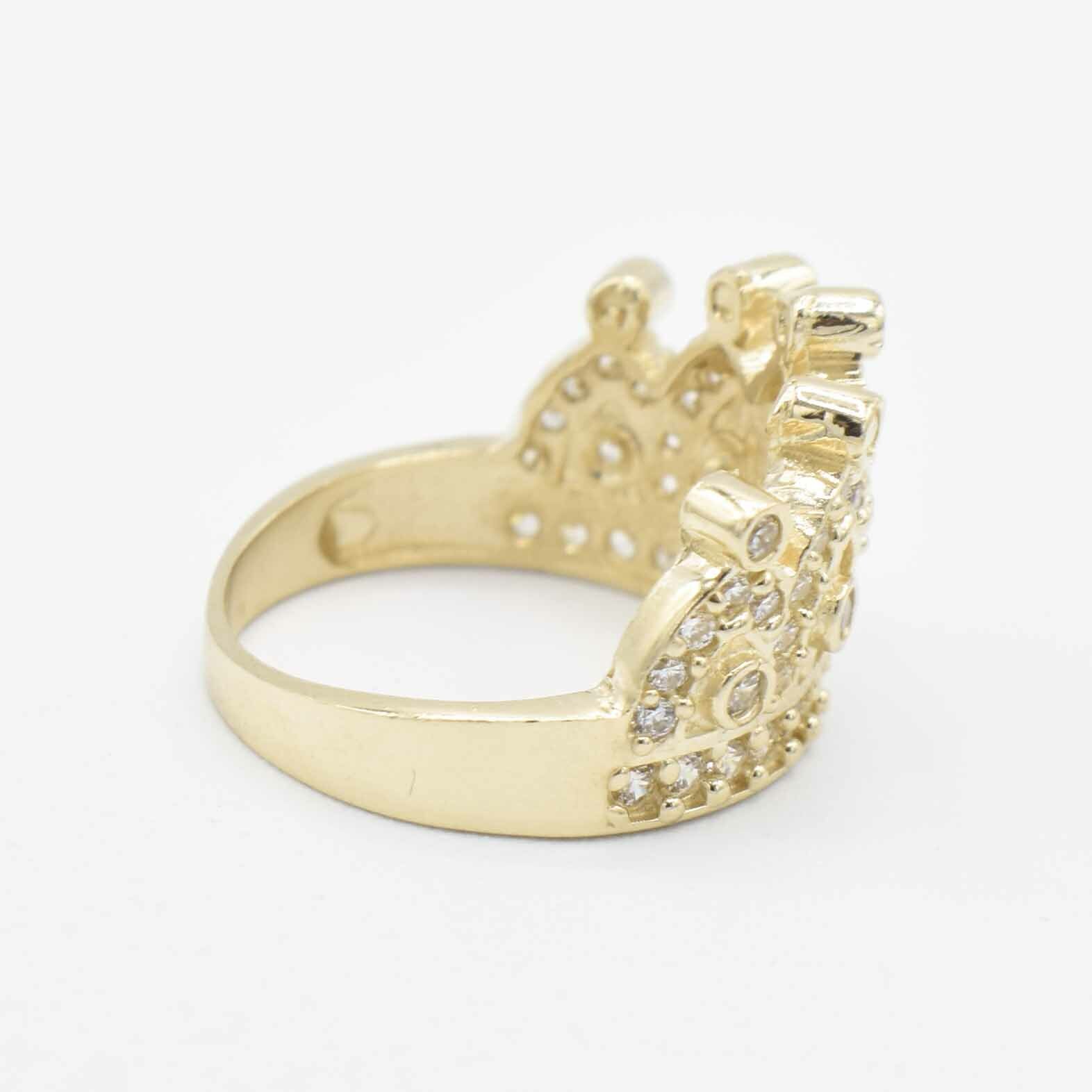 Pre-owned Bayam Cz Queen Crown Ring Real Solid 10k Yellow Gold Size 6.25