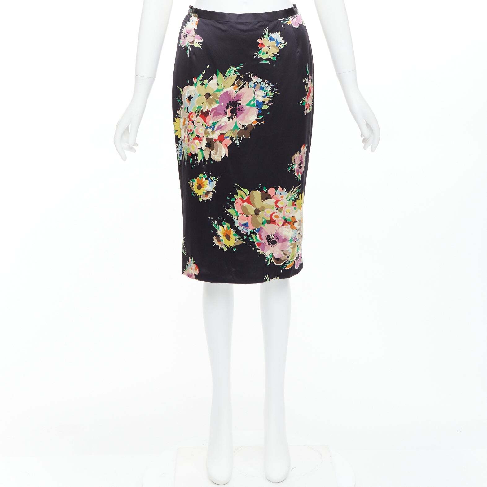 DOLCE GABBANA black silk blend multicolor floral print