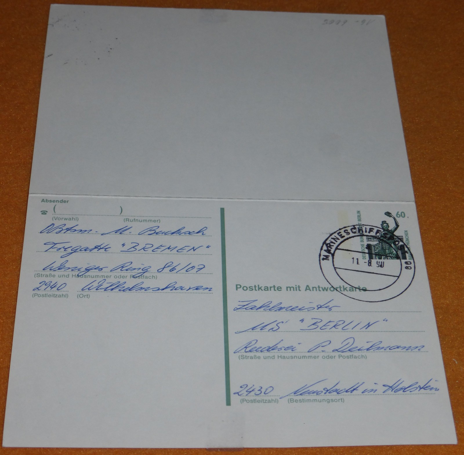 Fregatte Bremen Marineschiffspost Deilmann Reederei MS Berlin Ostsee Kreuzfahrt