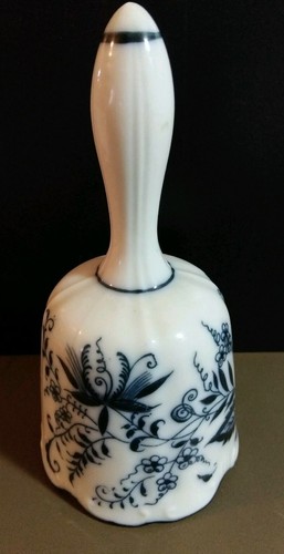 5 1/2  Inch Fine Bone China bell, blue flowers and leaves, interesting clapper