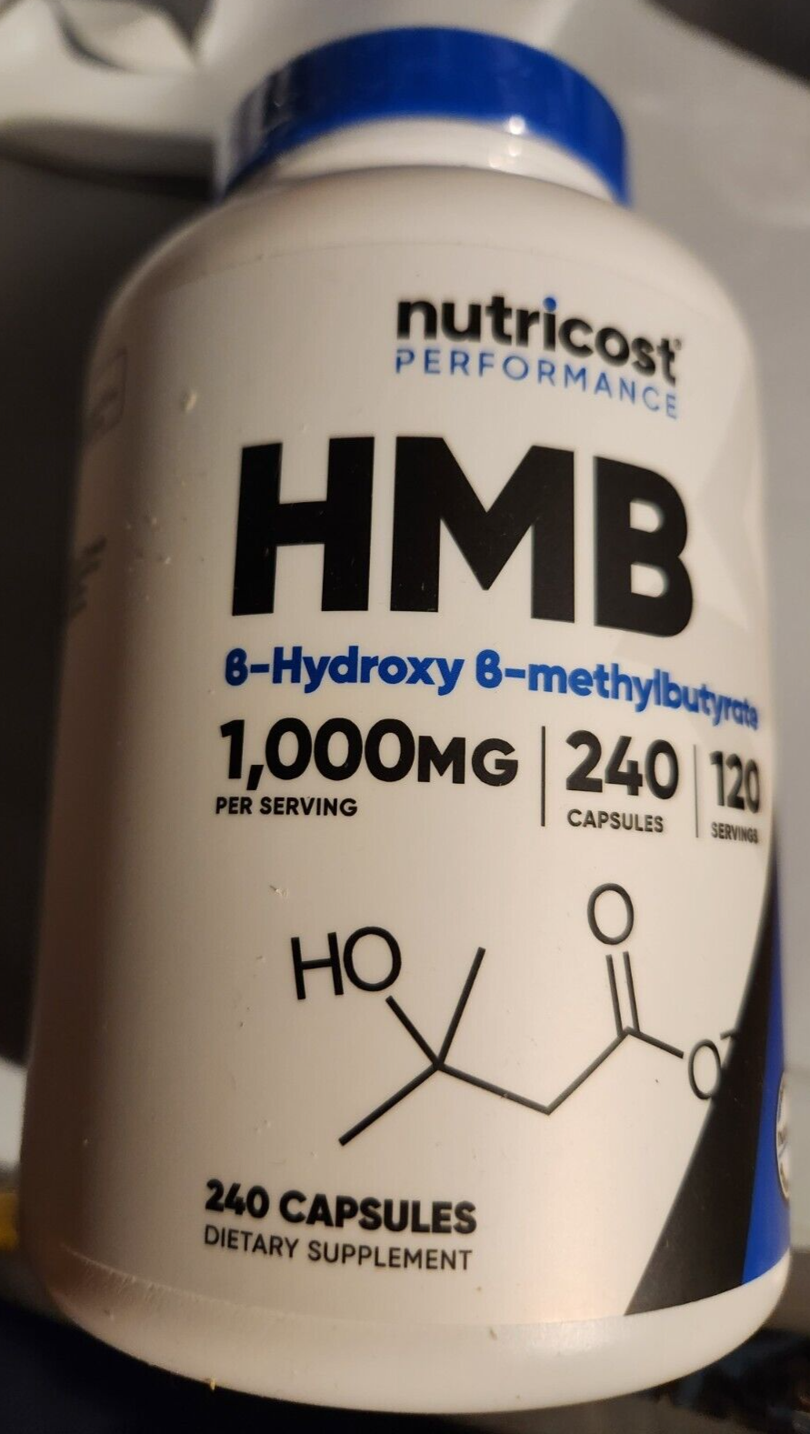 HMB 1000 мг (бета-гидрокси бета-метилмасляная кислота) 240 капсул с аминокислотами Nutricost