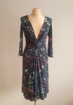 ISSA LONDON SILK BUTTERFLY GATHERED DRESS UK 12 US 8 M  IT 42