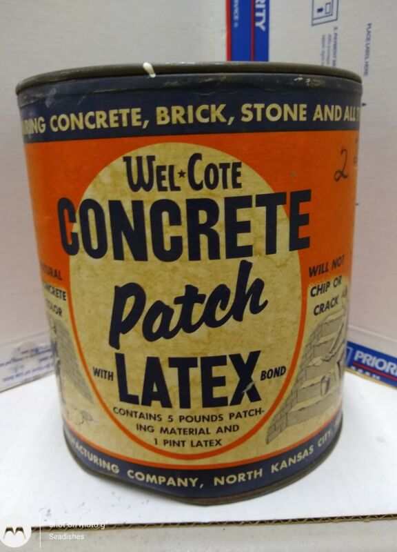 Vintage Wel-Cote Concrete Patch With Latex Can Welco Co. No. Kansas City MO