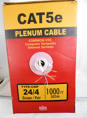 CAT5e UTP Plenum CMP Ethernet Cable WHITE 1000FT - 24 AWG - 4 SOLID BARE COPPER