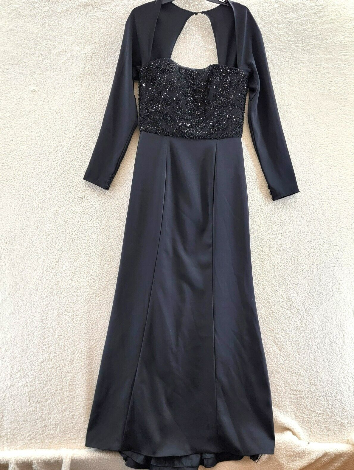 Pre-owned Amsale Stretch Crepe Sequined Bodice Gown Women's 10 Black Square Neck