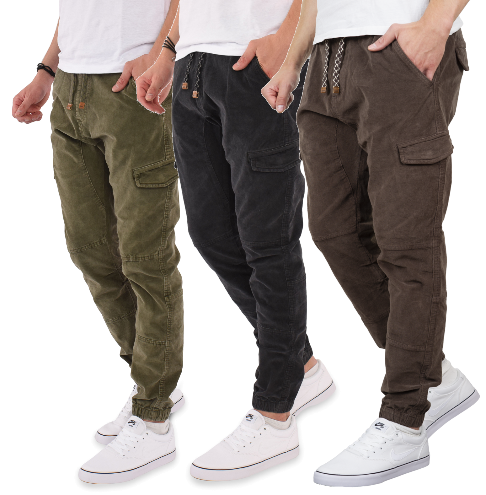 Herren Cordhose Mit Mehreren Taschen - Bequeme Cargohose Mit Kordelzug & Weitem Bein