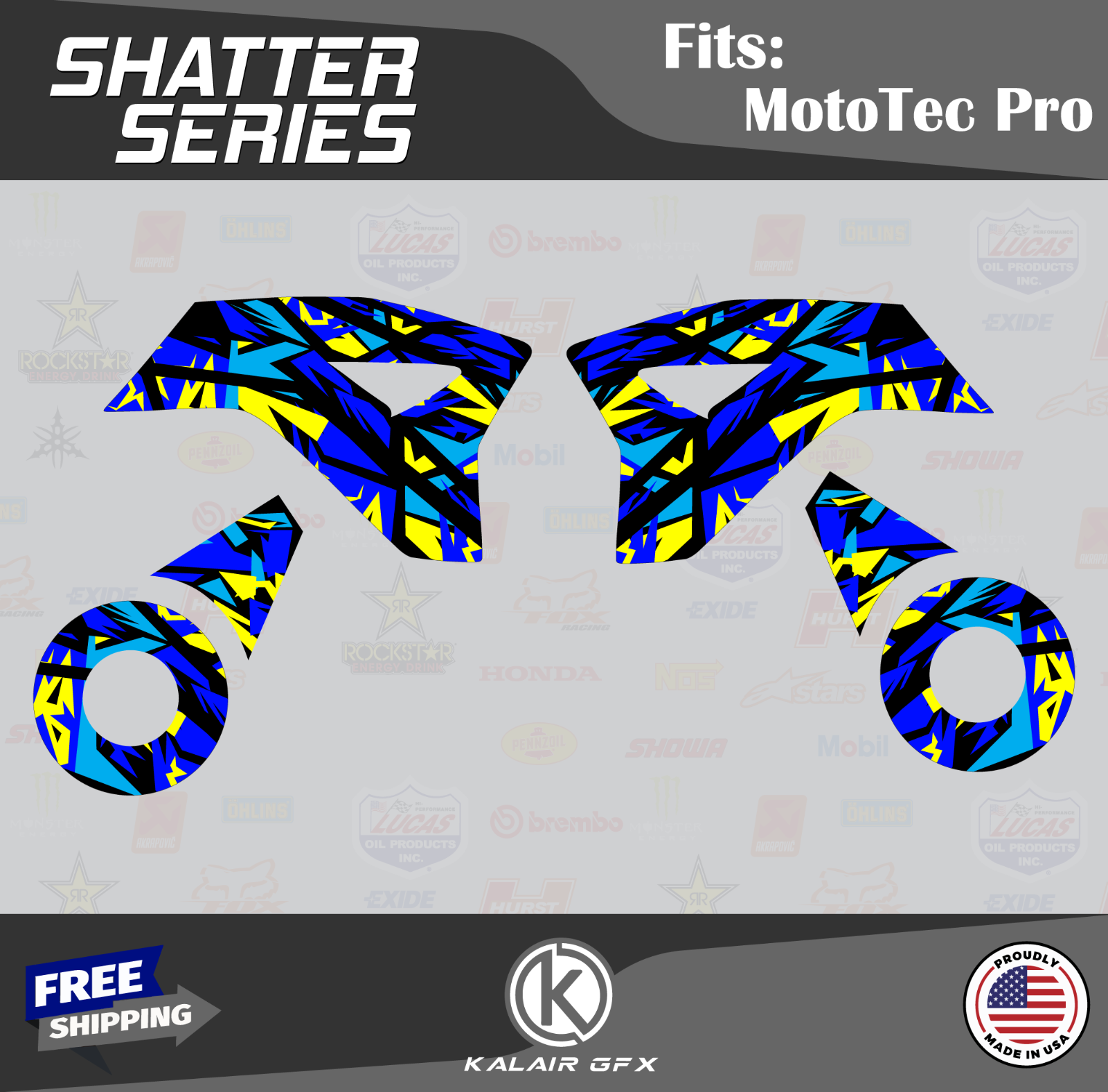 Graphics Kit for MotoTec 36V and 48V Pro Electric Dirt Bike Shatter - Blue