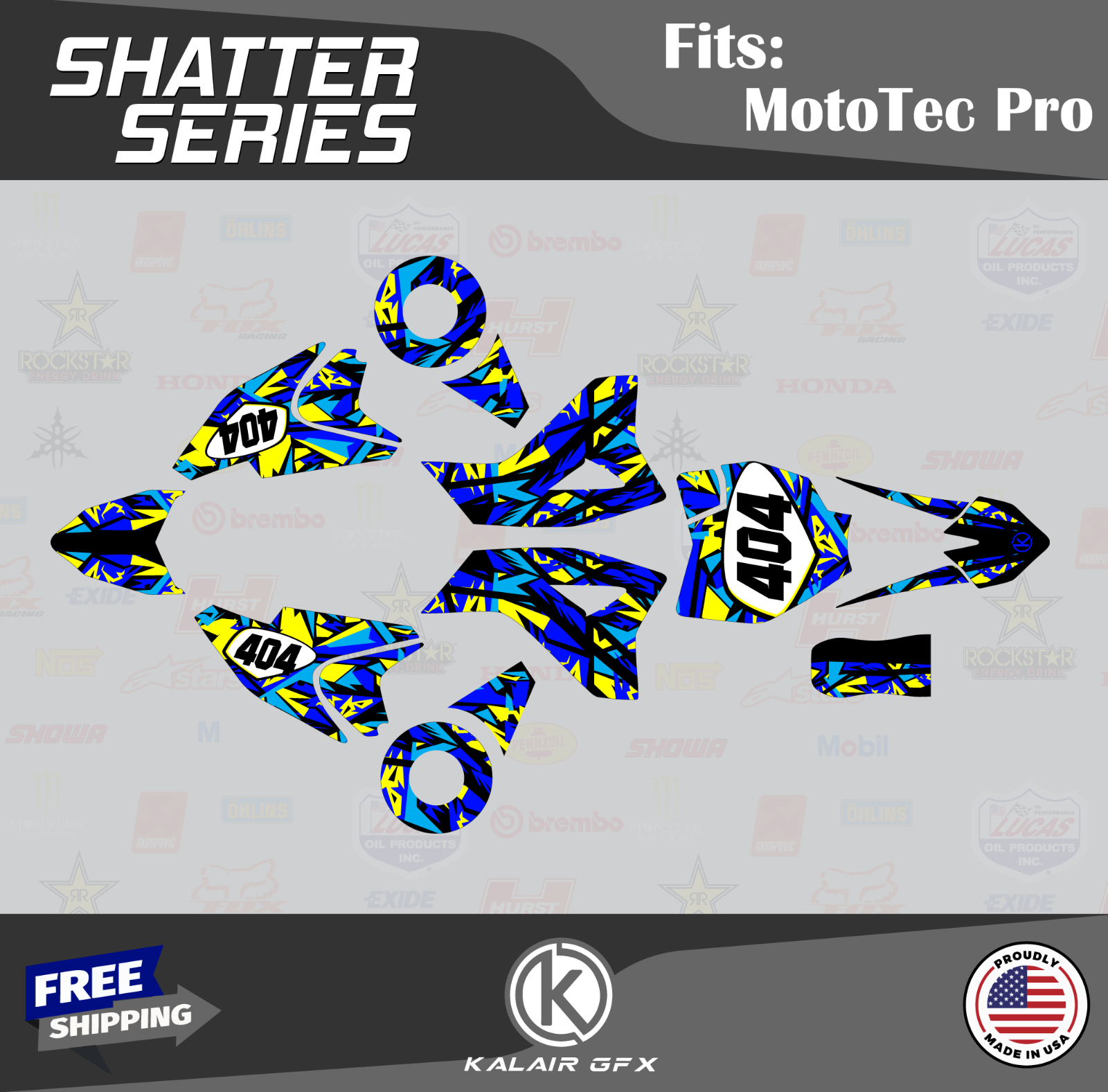 Graphics Kit for MotoTec 36V and 48V Pro Electric Dirt Bike Shatter - Blue