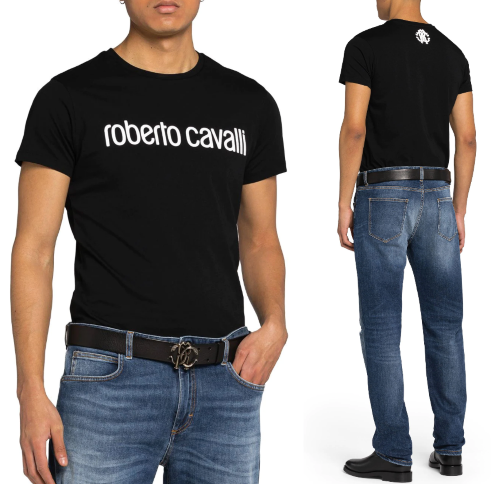ROBERTO CAVALLI ROBERTO CAVALLI FIRENZE LOGO PRINT LUXURY CREW NECK T-SHIRT RETRO SHIRT TOP L