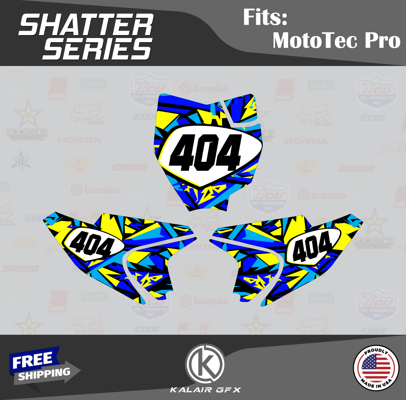 Graphics Kit for MotoTec 36V and 48V Pro Electric Dirt Bike Shatter - Blue