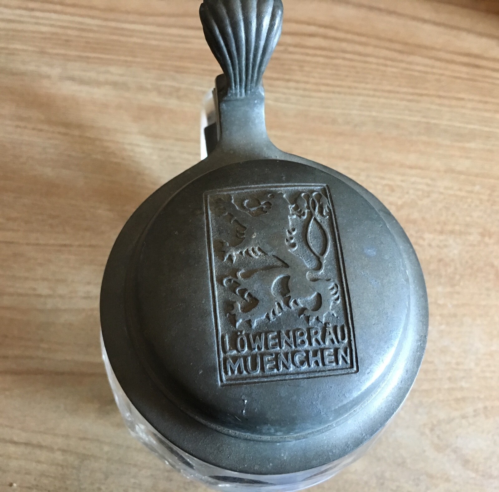 Vintage Lowenbrau Muenchen Glass Beer Stein w/ Metal Lid - Made in Germany