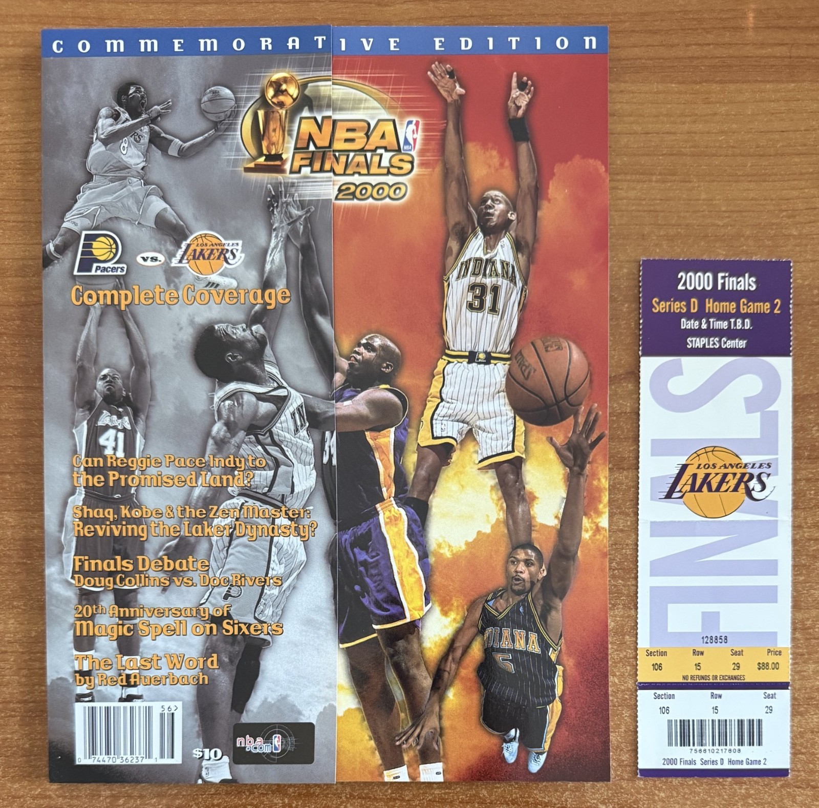 KOBE BRYANT 2000 NBA FINALS - LOS ANGELES LAKERS PROGRAM & FULL TICKET GAME #2