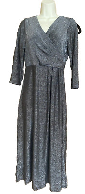 MSK Women's Beautiful Black & Silver Ruched / Wrap style Size M Petite Stretch