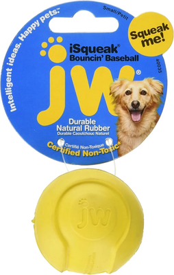 JW Pet Company iSqueak Bouncin' Baseball Dog Toy, Small