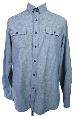 Schott NYC Chambray Button Down Shirt  Workwear Blue Men Size Large