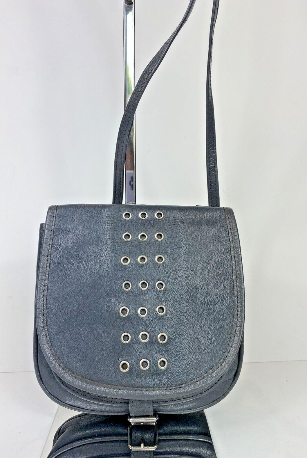 VTG La Bagagerie Small Gray Leather Shoulder Cross Bag Purse