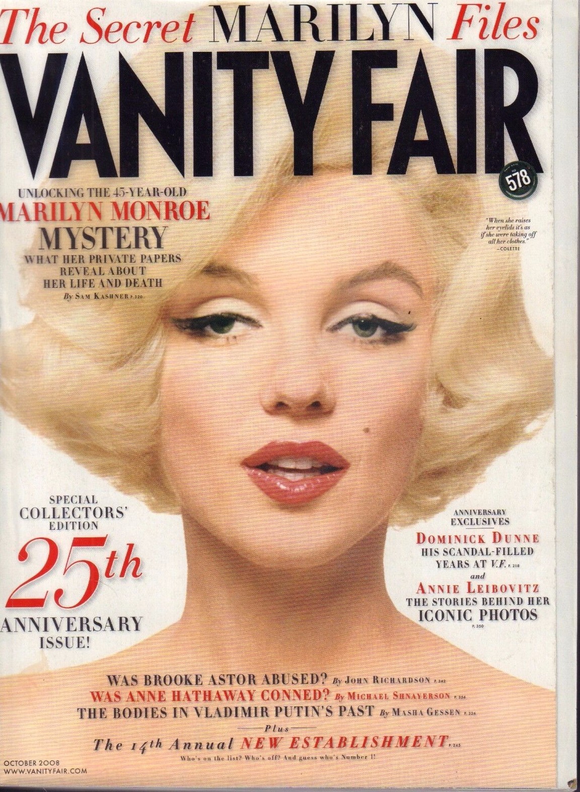 Vanity Fair October 2008 Marilyn Monroe, Annie Leibovitz