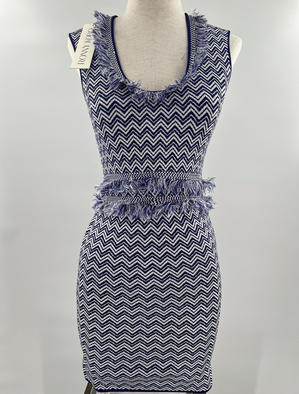 vogue レイニー SUMMER Torn By Ronnie Kobo Navy And White ZIG ZAG Dress Size