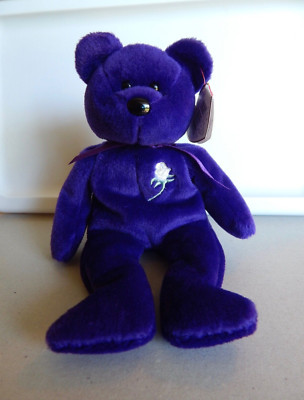 TY Beanie Babies Baby Princess Diana Purple Bear w/Rose 1997 Retired w/Tags