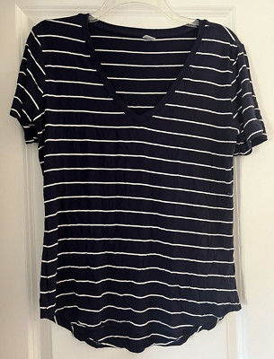 Old Navy V Neck Stripe  Short Sleeve Shirt Navy and White  Women's Small NWOT