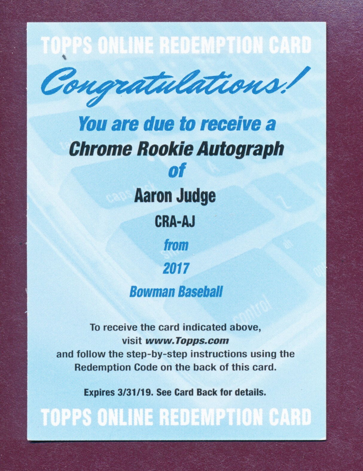 2017 Bowman Chrome Aaron Judge Rookie Auto Autograph BGS 10