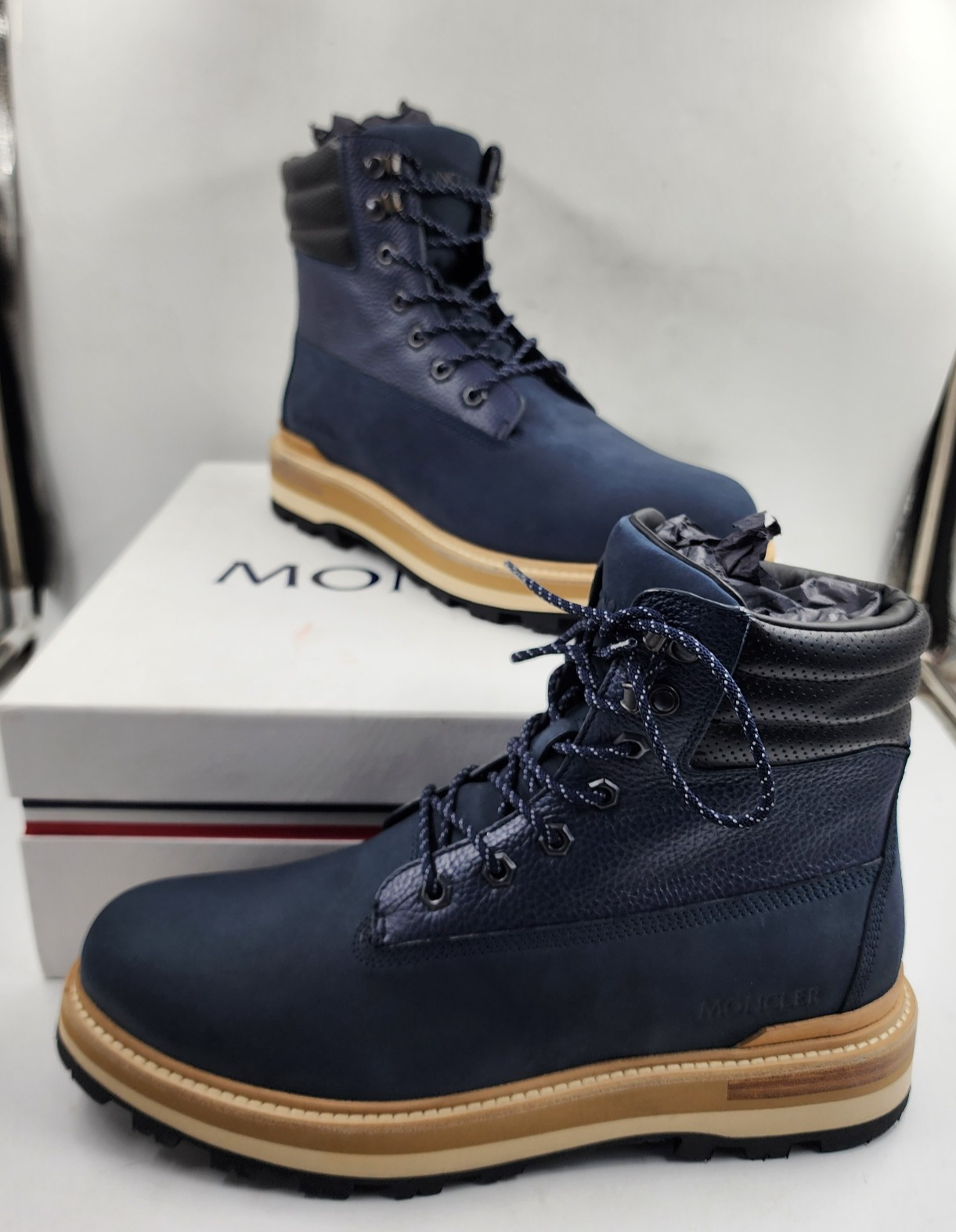 Moncler Peka Lace Up Hiking Boots Men's 11 Navy Padded Collar | eBay