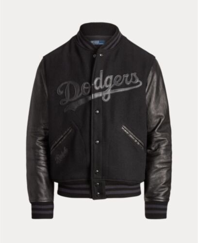 Pre-owned Polo Ralph Lauren La Dodgers Limited Edition Black Leather Baseball Jacket Xxl