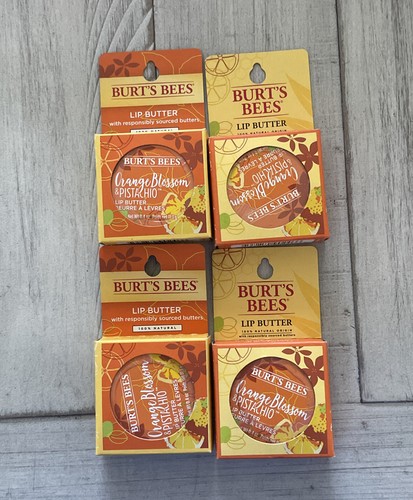 4 Burt's Bees 100% Natural Lip Butter - Orange Blossom & Pistachio New 4 packs