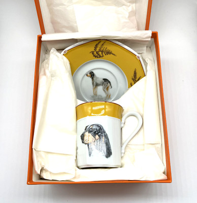 Hermes Sporting Dog Series  Grand Bleu De Gascogne  Coffee Cup  Saucer with Box