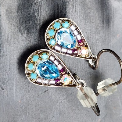Teardrop Dangle Earrings Vintage Boho Turquoise Blue Crystal Multi-Color