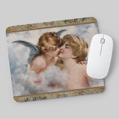 Lady Kissed By A Cherub Antique Image Custom Mouse Pad