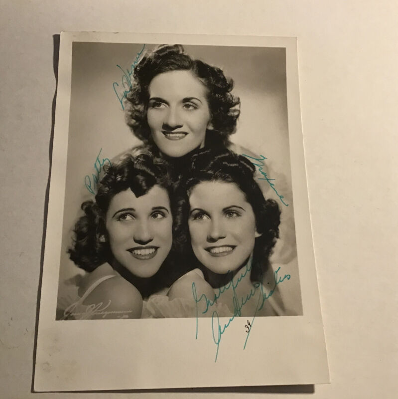 The ANDREWS SISTERS Signed Photo 1939 WWII Big Band Singers